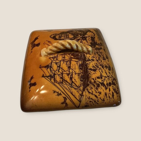 Vintage Nautical Ceramic Trinket Box With Sailor & Ship Illustration 7.7"x5" Bro - Picture 11 of 11